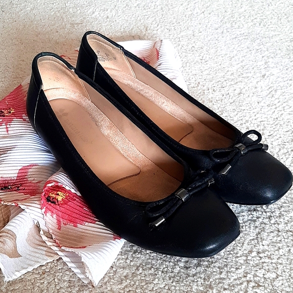 NATURALIZER "Dove" "N5 Contour" Cushioned, Square Toe, Black Leather Wedge Shoes - Picture 4 of 16